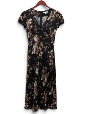 Vintage Y2K Gap Silky Brown Rose Floral Maxi Dress Size S Petite
